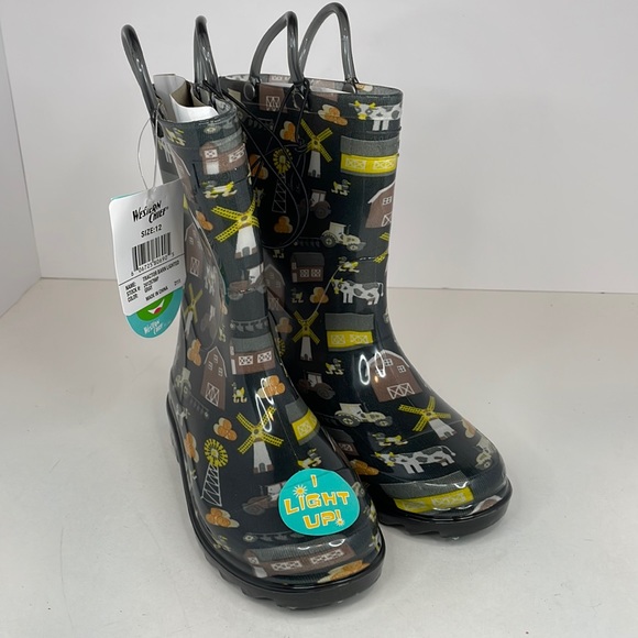 New Western Chief Toddler Boy's Tractor Barn Lighted PVC Grey Boot Size 12 - Picture 1 of 9